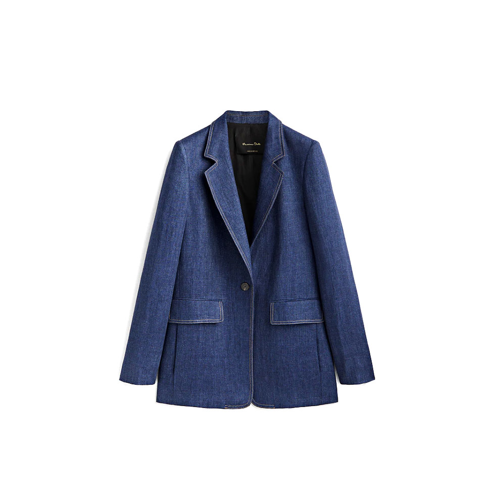 Μπλε λινό μονόκουμπο σακάκι 